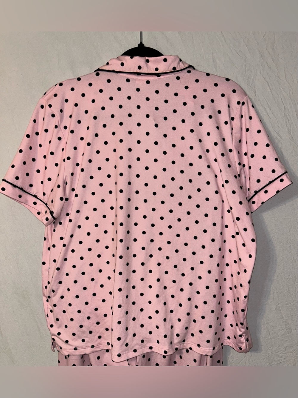 Joy Spun Pink Polka Dot Pajama Set with Contrast Trim Large Capri Length Pockets - Picture 4 of 7
